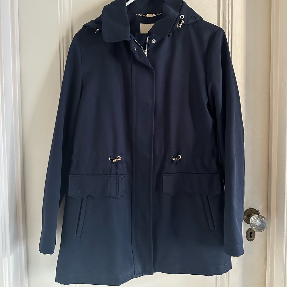 Kate Spade Scallop Pocket Hooded Navy Jacket